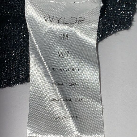 WYLDR Black With Silver Stitch Halter Strap Cross Back Mini Dress Size S/M - Picture 8 of 11